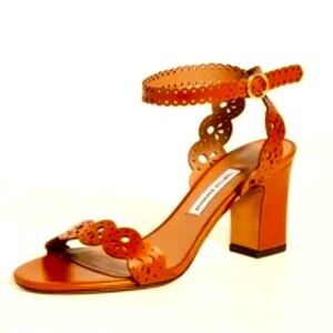 NIB TABITHA SIMMONS Bobbin Block Sandal Cognac Cutout Lace Leather 6 MSRP $695